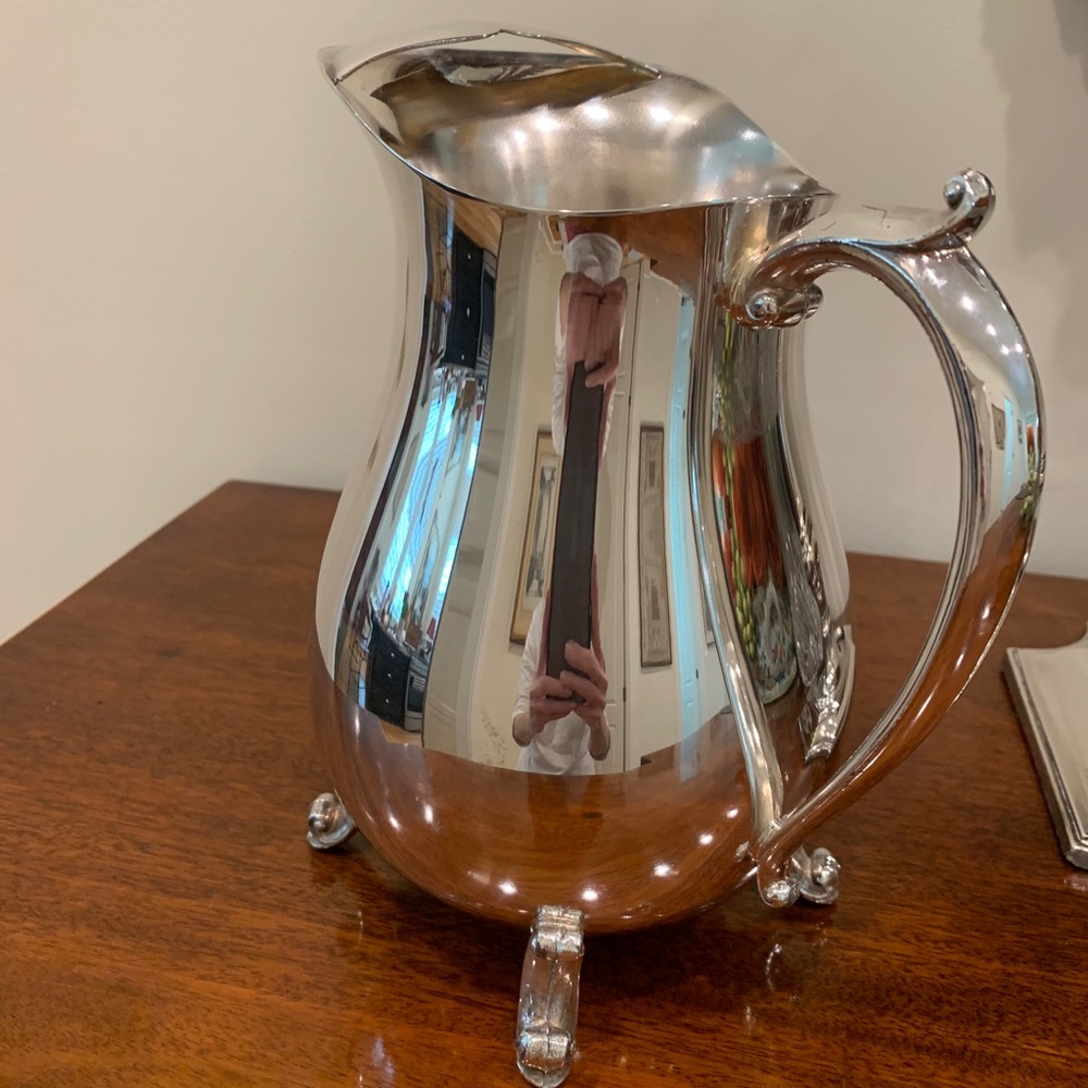 Water Pitcher with Ice Guard, Vintage Eales 1779 Silverplate